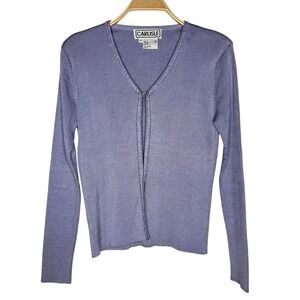 Carlisle Silk Blend Ribbed Knit Cardigan Top‎ Button Up Lavender Women's Medium